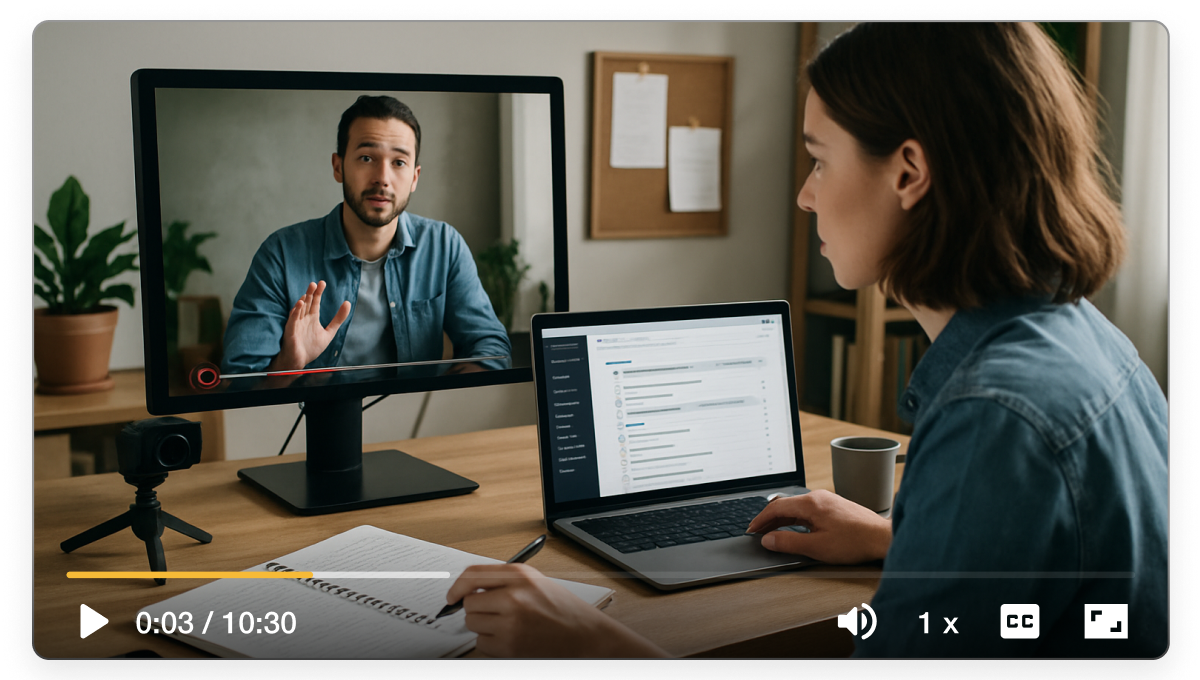 Canva course video maker shown on a laptop with a teacher recording a clear, engaging course video